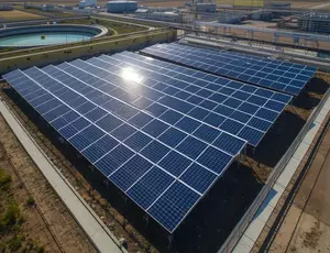 Panneaux photovoltaïques à côté d'une station de traitement des eaux