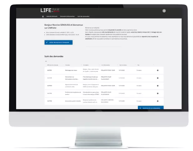 Capture d'écran du portail client connecté Lifepulse