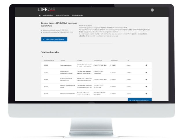 Capture d'écran du portail client connecté Lifepulse