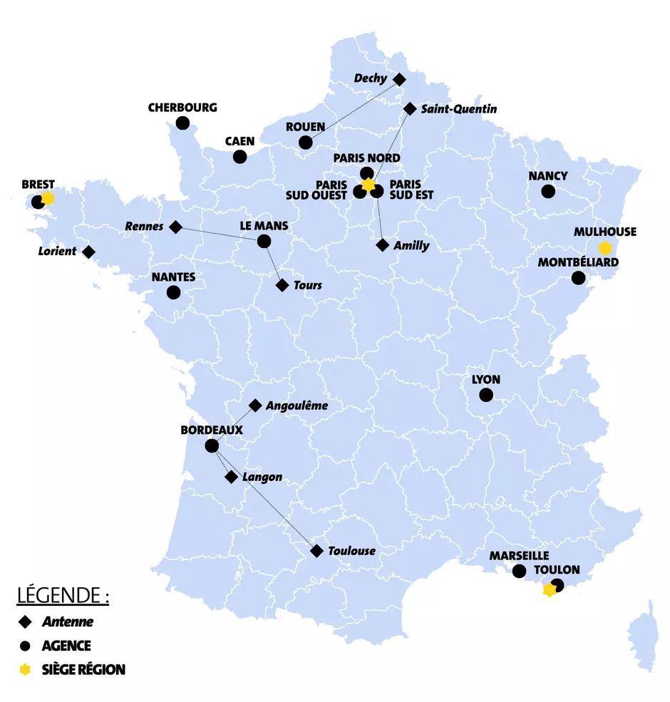 Carte de france avec nos agences et antennes